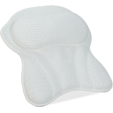 Relaxdays Bath Pillow, Headrest, Tub Cushion, Support Neck & Shoulders, 6 Suction Cups, HxWxD: 7 X 43 X 49 Cm, White, Polyester