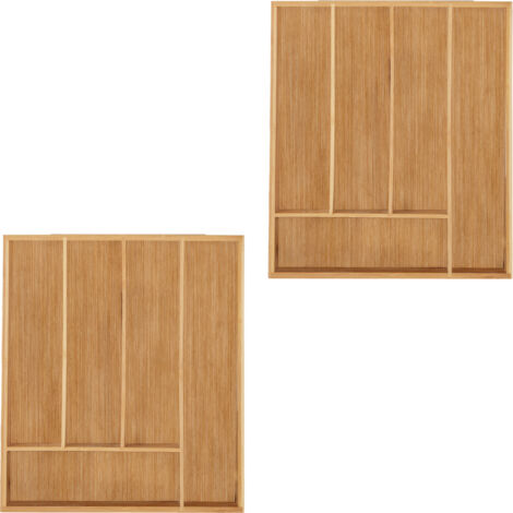 Relaxdays 2x Cutlery Tray, 5 Compartments, Bamboo, 5x30x34 cm, Kitchen Drawer Insert for Silverware & Utensils, Natural (1/5)