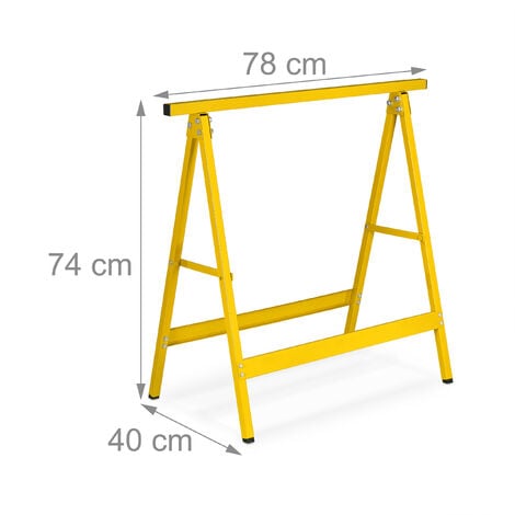 Relaxdays Set of 2 Sawhorses, Folding, 100 kg, HWD: 74 x 78 x 40 cm, Multipurpose Workbench, Wallpapering, Metal, Yellow