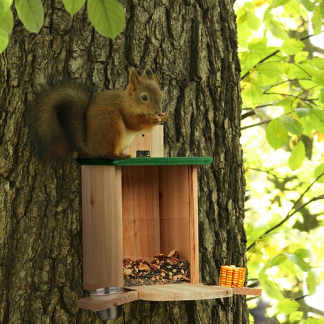 Relaxdays Squirrel Feeder, Wooden, with Corn Cob Holder, Feeding ...