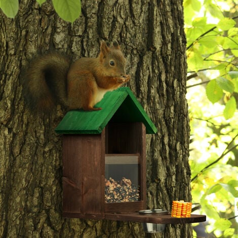 Relaxdays Squirrel Feeder, Wooden, Nut & Seed Silo with Corn Cob Holder ...