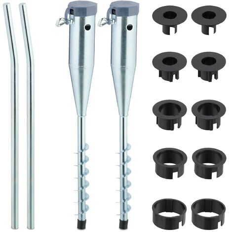 Relaxdays Parasol Anchor, Set of 2, Umbrella & Rotary Dryer, Ground Spike, Screw In, 25-55 mm, Pole Holder, Silver/Grey