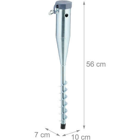 Relaxdays Parasol Anchor, Set of 2, Umbrella & Rotary Dryer, Ground Spike, Screw In, 25-55 mm, Pole Holder, Silver/Grey