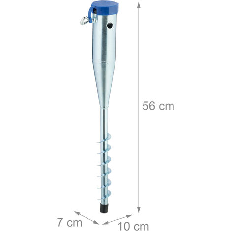 Relaxdays Parasol Anchor, Set of 2, Umbrella & Rotary Dryer, Ground Spike, Screw In, 25-55 mm, Pole Holder, Silver/Blue