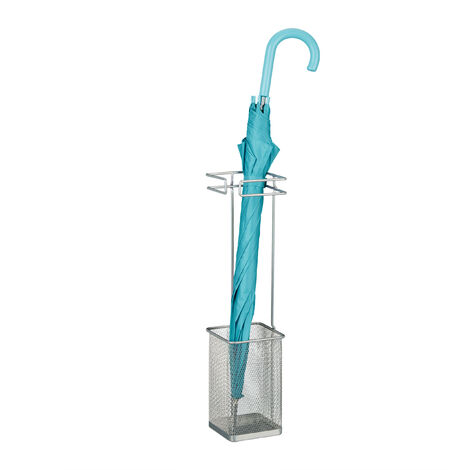 Relaxdays Umbrella Stand, 52.5 x 13.5 x 13.5 cm, Metal, Square, Brolly Holder, Modern Design, Hallway Storage, Silver