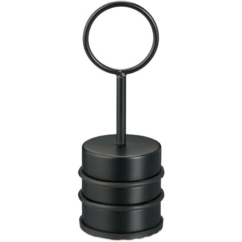 Relaxdays Doorstop with Handle, Stainless Steel & Rubber Rings, Door Buffer, No Slamming, Inside, HxØ: 20 x 7 cm, Black