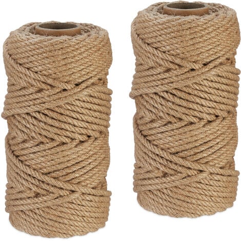 Relaxdays Natural Rope, 2x Set, Jute, Plant, Twine, Handicraft, Garden  Decorations, Hessian Thread, 6mm Thick, 50m Long