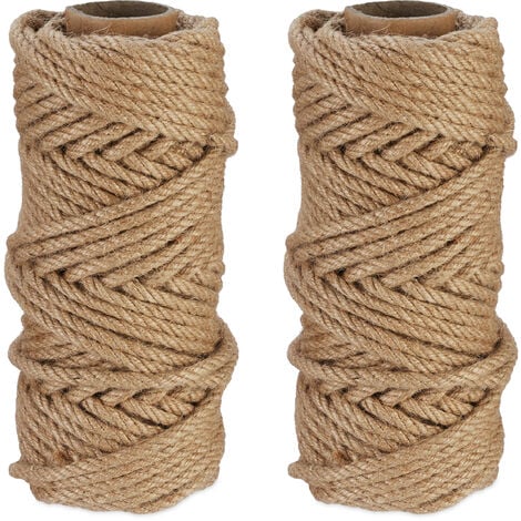 Relaxdays Natural Rope, 2x Set, Jute, Plant, Twine, Handicraft, Garden  Decorations, Hessian Thread, 6mm Thick, 30m Long