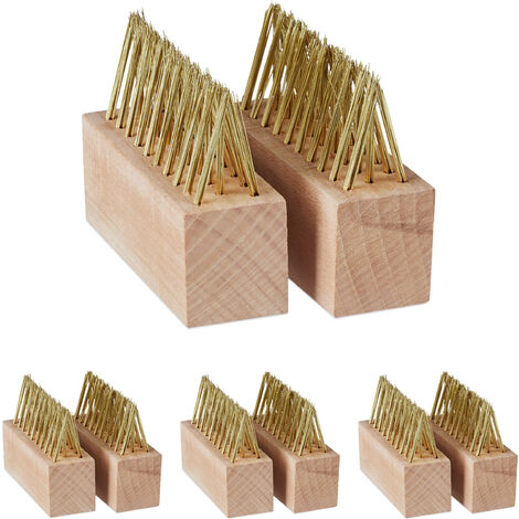Relaxdays Joint Brush Set of 8, Wire Brushes, Replacement Heads, Weeding, Moss Removal, Wall, Natural/Brass-plated
