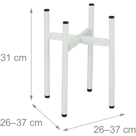 Relaxdays Plant Stand Set of 2, Adjustable Width, WxD: 26x26 - 37x37 cm, Metal Flower Pot Rack, for Indoors, White