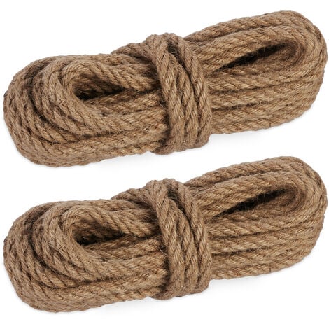 Relaxdays Natural Rope, 2x Set, Jute, Plant, Twine, Handicraft, Garden  Decorations, Hessian Thread, 10mm Thick, 10m Long