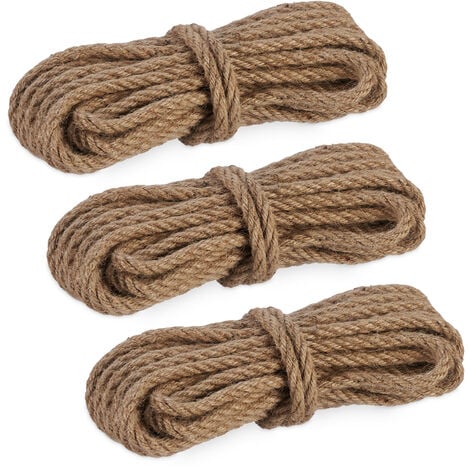 Relaxdays Natural Rope, 3x Set, Jute, Plant, Twine, Handicraft, Garden  Decorations, Hessian Thread, 8mm Thick, 10m Long