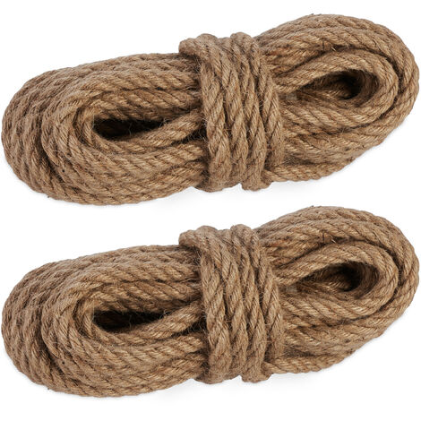 Relaxdays Natural Rope, 2x Set, Jute, Plant, Twine, Handicraft, Garden Decorations, Hessian Thread, 12mm Thick, 10m Long (1/5)