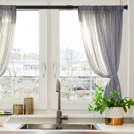 Relaxdays Tension Rod, Various Sizes, For Curtains, Gardrobe, Door Frame, Stainless Steel, Without Drilling, Black