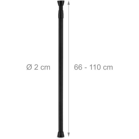 Relaxdays Tension Rod, Various Sizes, For Curtains, Gardrobe, Door Frame, Stainless Steel, Without Drilling, Black
