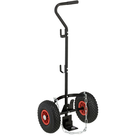 Relaxdays Gas Bottle Trolley, for 3 & 5 kg Canisters, Pneumatic Tyres, Steel, Warehouse Transport Cart, Safe, Black/Red (1/5)