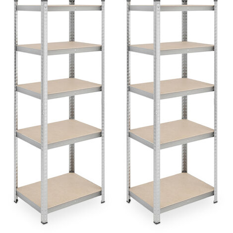 Relaxdays Heavy Duty Shelving Unit, Set of 2, 5 Shelves, 180 x 60 x 45 cm, 500 kg, Garage & Warehouse, Steel, Silver