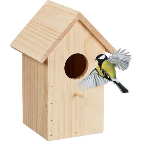 Relaxdays Nesting Box for Great Tit & Redstart, Hinged, Natural Wood ...