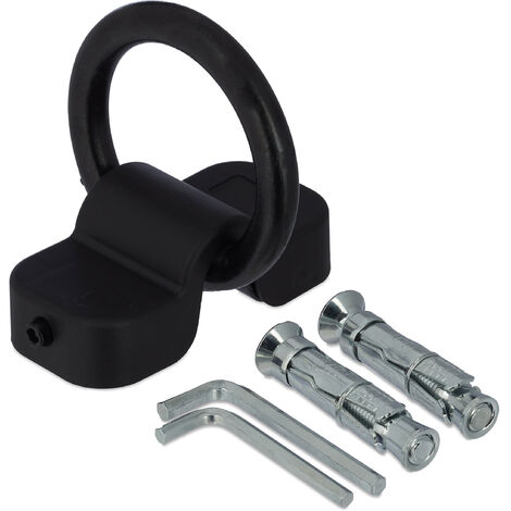 Relaxdays Mounted Bracket, Wall and Floor Anchor, Bike Mount, Fixed, 14mm Hook, Steel, Plastic, Motor, Storage, Black