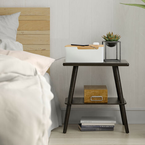 Relaxdays Cable Box, for 2 Socket Wires, Bamboo Lid, Plastic, HxWxD: 13 x 31 x 14 cm, Hide & Manage Wire, White/Natural