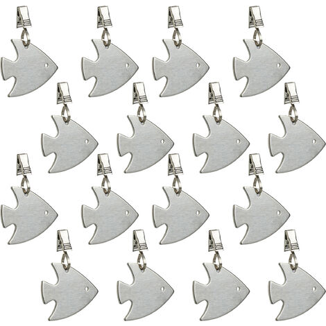 Relaxdays Tablecloth Weights, Set of 16, Fish Design, Paperweight, Curtain Pin Clip, Cinch Grip, Stainless Steel, Silver (1/5)