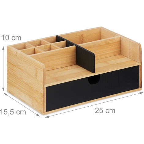 Relaxdays Desk Organiser, 1 Drawer, 9 Compartments, Bamboo, HxWxD: 10 x ...