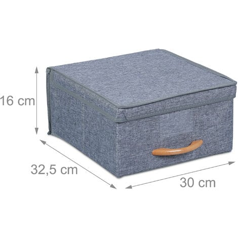 Relaxdays Storage Box Set of 2, 12 l each, Foldable Fabric Organiser with Lid, Basket, Handle, 16 x 30 x 32.5 cm, Grey