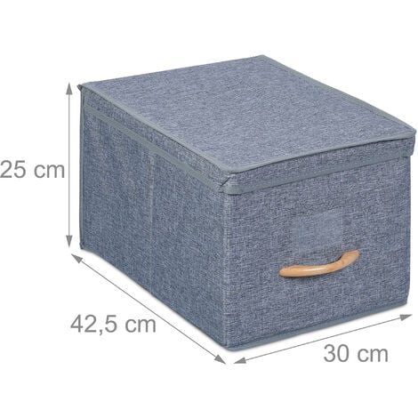 Relaxdays Storage Box Set of 2, 27 l each, Foldable Fabric Organiser with Lid, Basket, Handle, 25 x 30 x 42.5 cm, Grey