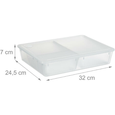 Relaxdays Storage Box with Lid, 3 Compartments, Office Organiser, Toiletries, Plastic, 7 x 32 x 24.5 cm, Transparent
