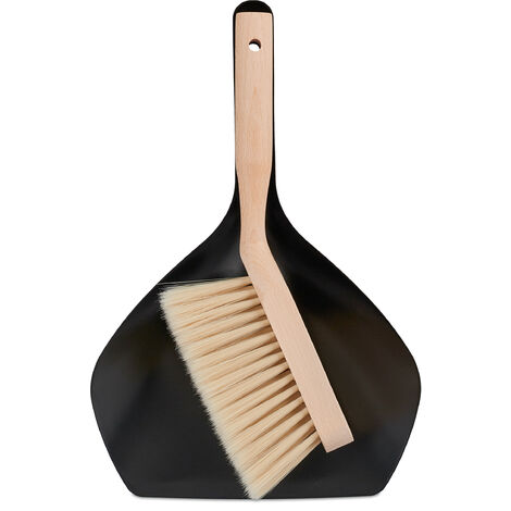 Relaxdays Sweeping Set, Household & Camping, Metal & Beechwood, Hand Brush & Dustpan, 6 x 21.5 x 33 cm, Black/Natural