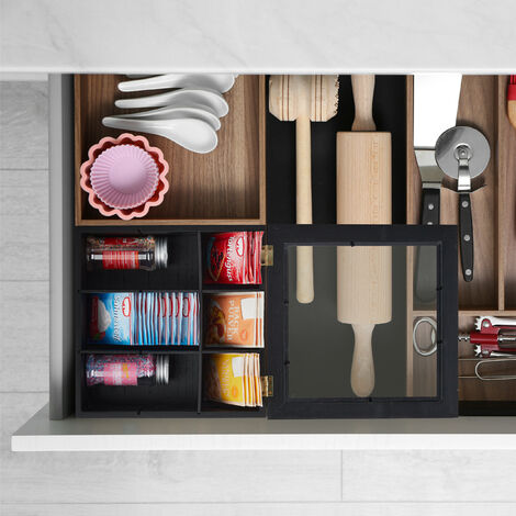 Relaxdays Tea Organiser, 9 compartments, Storage Box, Bamboo, Transparent Window, HxWxD: 9 x 23.5 x 23.5 cm, Black/White