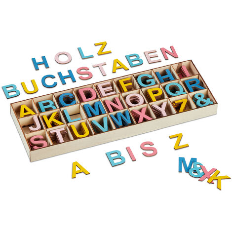 Relaxdays Wooden Letter Set, 104 Pieces, Capital A-Z, Signs, 5 Cm High Xl Letters For Crafting Decorative Alphabet Colourful 81495016