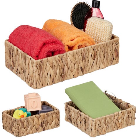 Relaxdays Storage Box, Water Hyacinth, Set of 3, Baskets in 3 Sizes ...