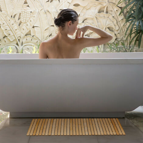 Relaxdays Bamboo Bath Mat, 80x50 cm, Non-slip, for Shower, Roll-up ...