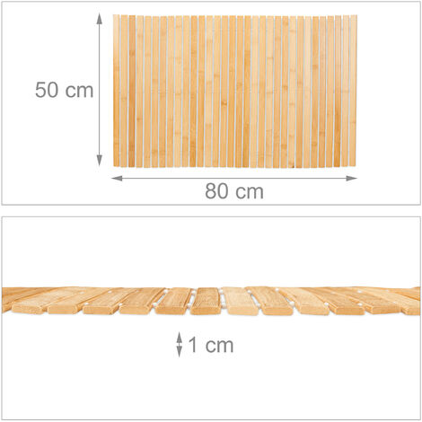 Relaxdays Bamboo Bath Mat, 80x50 cm, Non-slip, for Shower, Roll-up Bathroom Accessory, Rubber ...