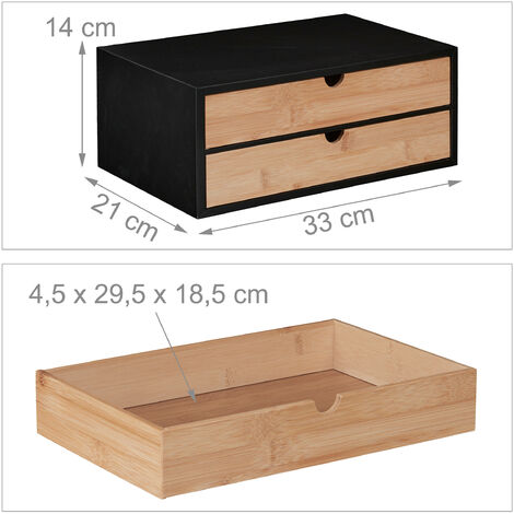Relaxdays Organizador De Escritorio Con 4 Cajones, Bambú Veteado Y MDF, Para Oficina, 13,5 X 33 X 21 Cm Natural Y Negro 90936745
