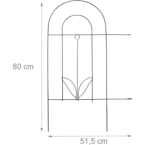 Relaxdays Metal Garden Fence, Set of 5 Elements with Decorations, HxW: 80 x 244.5 cm, Flower Bed Edge to Plug-in, Black