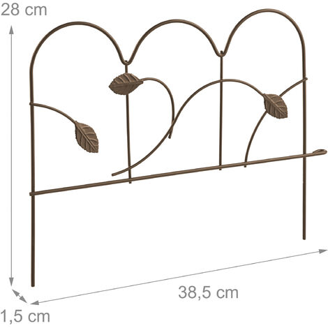 Relaxdays Set of 4 Garden Fence, Elements with Decorations, HxW: 28 x 38.5 cm, Flower Bed Edge to Plug-in, Metal, Bronze
