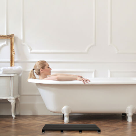 Relaxdays Bamboo Bath Mat, Non-slip, Shower, Sauna, against Cold Floors, Indoor & Outdoor, HWD: 3.5 x 54 x 36 cm, Black