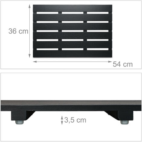 Relaxdays Bamboo Bath Mat, Non-slip, Shower, Sauna, against Cold Floors, Indoor & Outdoor, HWD: 3.5 x 54 x 36 cm, Black