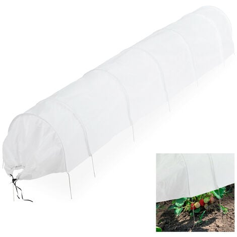 Relaxdays Plant Tunnel, 3.4 m Long, Protection against Pests, for Flower Beds, Fine-meshed Anti-bird Net, Fleece, White
