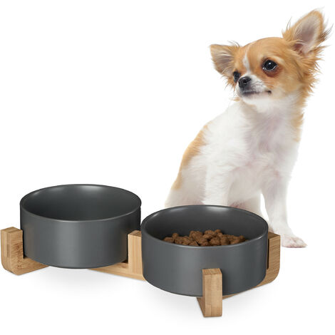 Relaxdays Ceramic Dog Bowl, Double, 850 ml, for Food & Water, Food Bowl ...