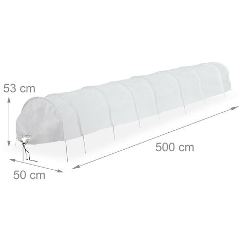 Relaxdays Plant Tunnel, 2x Set, 5 m Long, Protection against Pests, Flower Beds, Fine-mesh Anti-bird Net, Fleece, White