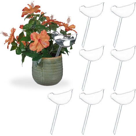 Relaxdays 8x Watering Balls, Automatic Drip, Bird-shaped Thirst Globe, 200 ml each, Irrigation Spheres, Transparent