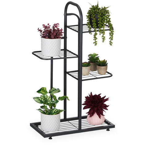 Relaxdays Plant Stand, 4 Levels, for Flower & Herb Pot, HxWxD: 72.5 x 44 x 22.5 cm, Steel, Indoor Decorative Rack, Black