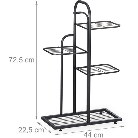 Relaxdays Plant Stand, 4 Levels, for Flower & Herb Pot, HxWxD: 72.5 x 44 x 22.5 cm, Steel, Indoor Decorative Rack, Black
