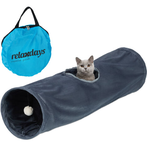 Relaxdays Cat Tunnel, Soft Plush Lining, with Play Ball, Foldable, W