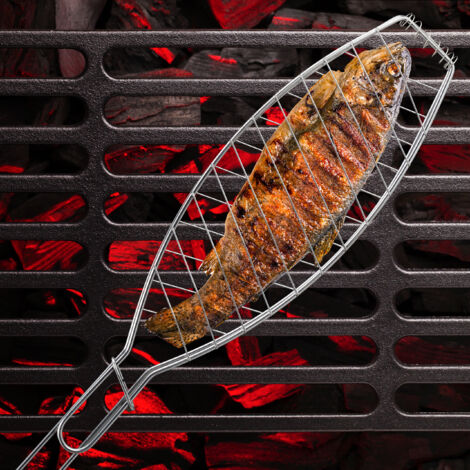 Relaxdays 6x Fish Roaster, Stainless Steel, Handle, Grid for