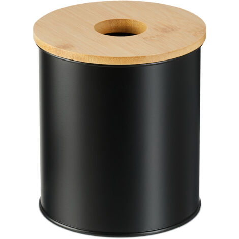 Relaxdays Bathroom Bin, 2 Litre Volume Capacity, Round, Bamboo Lid with Hole, Cosmetic Waste ...