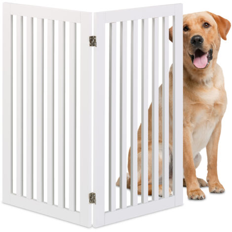 Relaxdays Dog Barrier, Freestanding Protective Gate, HxWxD: 91.5 x 103 x 2 cm, MDF, Foldable, Door Safety Guard, White